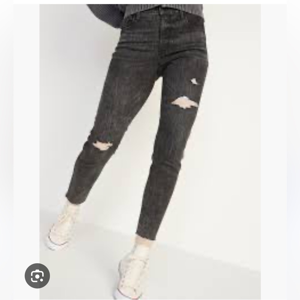 Old Navy High-Waisted Rockstar Super-Skinny Gray Ripped Ankle Jeans BlackBerry